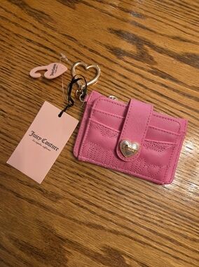 Juicy Couture Pink Quilted Card Case Wallet with Heart Charm
